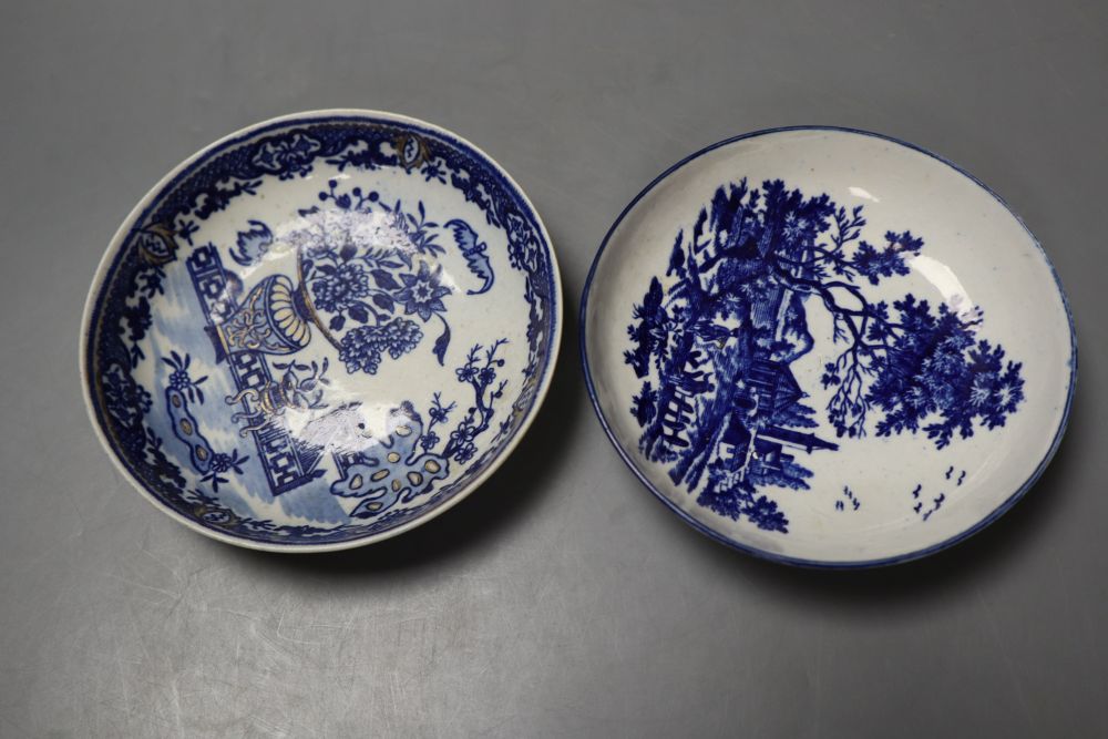 A Worcester Bat pattern coffee cup and saucer and a European Landscape teabowl and saucer